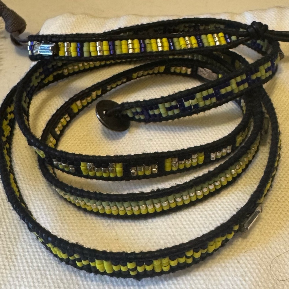 CHANN LUU Black and Yellow Beaded Wrap Bracelet
